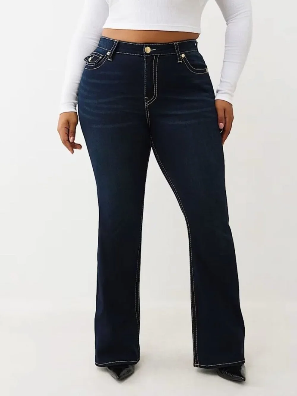 NEW True Religion Women's 29 Becca Mid Rise Big T Bootcut Jean NWT $204 - Picture 2 of 3